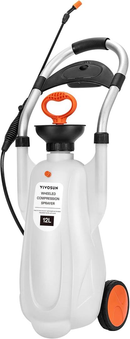 VIVOSUN 3.2 Gallon Lawn and Garden Wheeled Pump Compression Sprayer with Pressure Relief Valve, Labor-Saving Wheel Design VIVOSUN 3.2 Gallon Lawn and Garden Wheeled Pump Compression Sprayer with Pressure Relief Valve, Labor-Saving Wheel Design