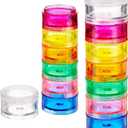Deke Home - Stackable Pill Organizer (2 Pack), 7 Day Weekly Pill Box Tower with Twist Lock Compartments, BPA-Free, Travel Medicine Holder & Vitamin Dispenser, Compact & Portable Case, Rainbow Colored