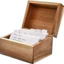 WELLAND Recipe Box with Card Divider Recipe Card Set, Acacia Wood