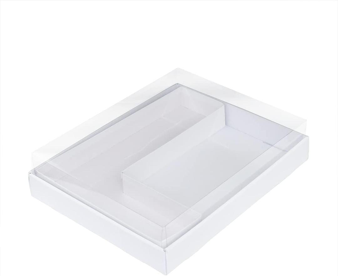 WENPACK 12.5" Cardboard Letter Shaped Mache Decorative Strawberries Fillable Sweets Candy Box with Clear Lid (White, L)