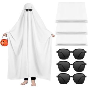 Ramede 3 Pcs White Sheet Ghost Costume Halloween Ghost Boo Costume Black Sunglasses for Adults Halloween Cosplay