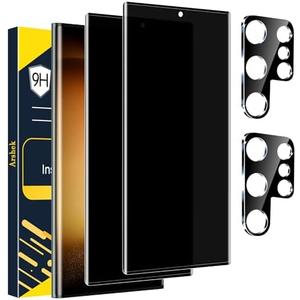 [2+2 Pack] Glass Privacy Screen Protector for Samsung Galaxy S23 Ultra 5G, 9H Tempered Glass, Ultrasonic Fingerprint Compatible,HD Clear Anti-Spy Film for Galaxy S23 Ultra Glass Screen Protector