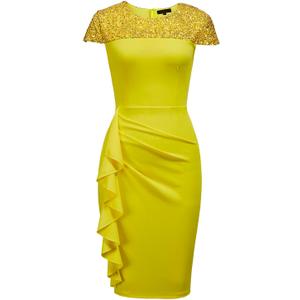 Viwenni Women's Ruffle Vintage Formal Church Wedding Guest Cocktail Dresses (Yellow) M
