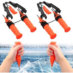 Gisafai 4 Pcs Retractable Ice Safety Picks Kits for ICES Fishing Skating Emergency Gear Accessories Portable Picks and Safety Whistle Tool Ice Spearing Equipment Winter Activities(Orange,Retro)