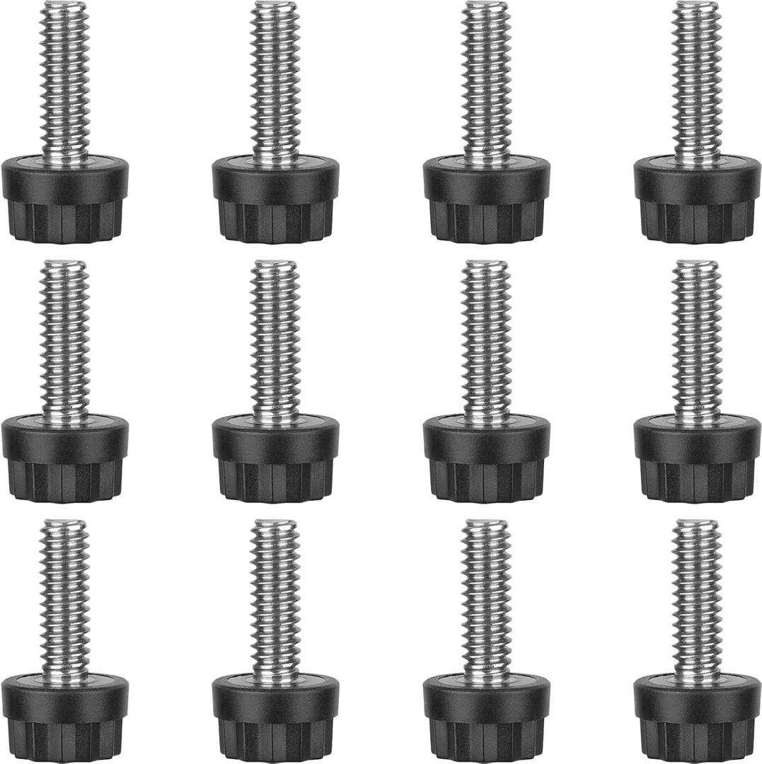 Adjustable Furniture Leveler Screw Stainless Steel Screw Leveling Feet 1/4" Threaded Screw Table Levelers Chair Levelers Furniture Feet for Table Chair Cabinet Patio Furniture Legs-12 Packs