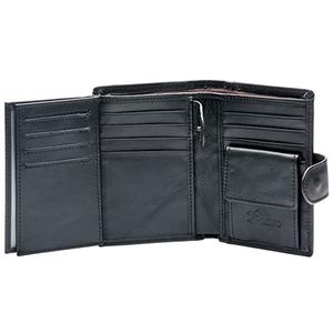 POKOFO Large RFID Genuine Leather Card Holder Trifold Wallet Snap Closure 3 ID Windows for men (Black)