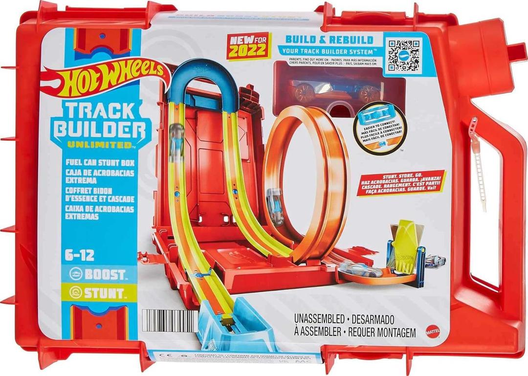 Hot Wheels Toy Car Set, Track Builder Unlimited Playset Fuel Can Stunt Box, 14 Component Parts & 1:64 Scale Vehicle