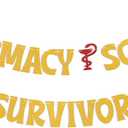 2 x Pharmacy School Survivor Banner - Congrats Pharmacist, Pharmacist Class of 2026 Decor, 2026 Pharmacy School Graduation Party Decorations Gold Glitter