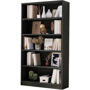 Tall Bookshelf, 60 Inches Tall Anti-Tipping Snap Design Bookcase, 5 Shelf Removable Shelves, Large-Capacity Book Case for Office Bedroom Living Room Study, Black