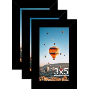 3x5 Picture Frame Set of 3 Black for Tabletop, 3 x 5 Photo Frame with Shatter Resistant Plexiglass, Sturdy 3 by 5 Poster Frame, 3 Pack, Black