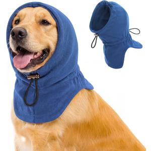 Dog Calming Hoodie - No Shake Ear Wraps for Dogs, Anxiety Relief & Noise Protection, Pet Ear Cover for Thunderstorms, Firework, Grooming, Force Drying, Blue L