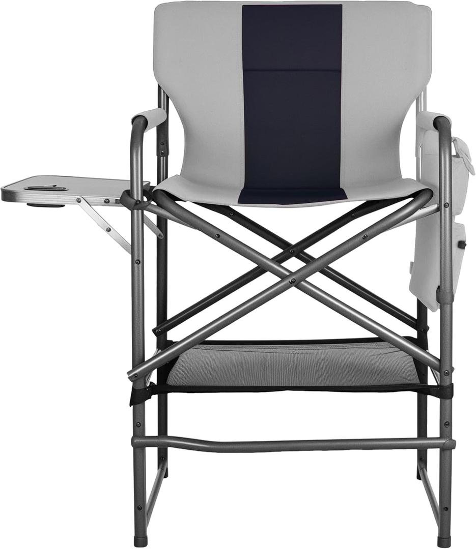 30" Bar Height Director Chair - 400lbs Heavy Duty with Detachable Footrest & Side Table, Portable Foldable Chair for Makeup Artists/Outdoor Events (Black/Gray)
