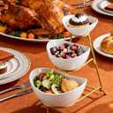 Miamolo 3 Tier Serving Bowls with Stand, Chips and Dip Serving Dishes Set for Entertaining Party, Ceramic Fruit Bowl for Salad Soup Snacks, Microwave & Dishwasher Safe