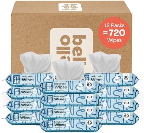  Hello Bello Extra Gentle Unscented Baby Wipes, Plant-Based, Made with 99% Water and Aloe for Babies and Kids, 720 Count 