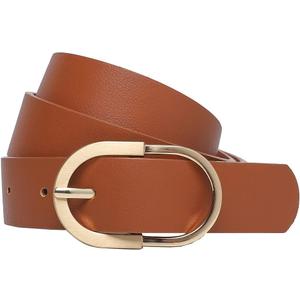 Womens Leather Waist Belts for Jeans Pants with Gold Buckle (Brown, L)