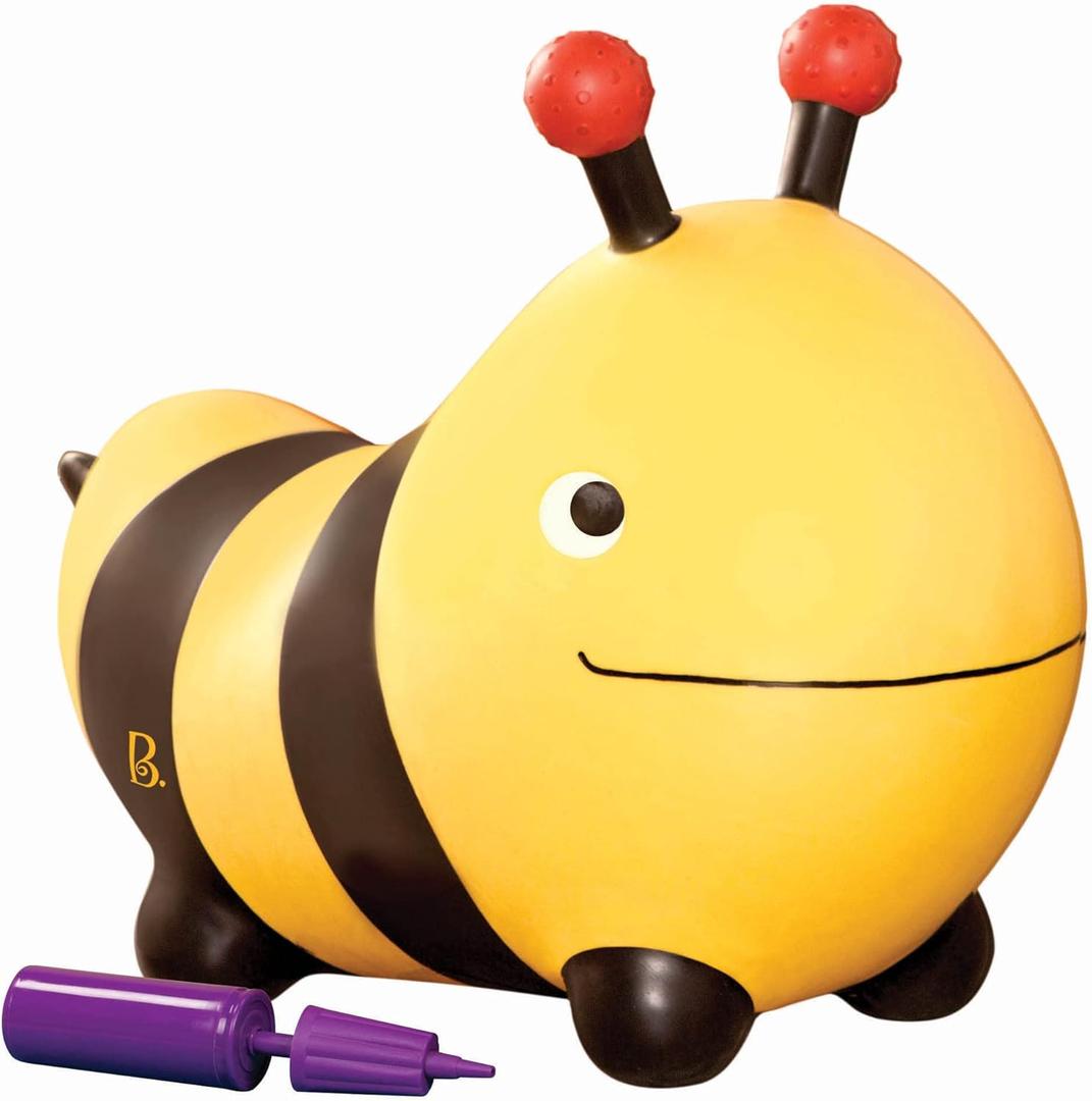 B. toys  Inflatable Bee Bouncer Ride  On Toy with Air Pump  Toddler Toys for Balance & Motor Skills  Kids Bouncing Seat with Easy  Grip Antennae  Safe Indoor Active Play, Ages 18 Months+