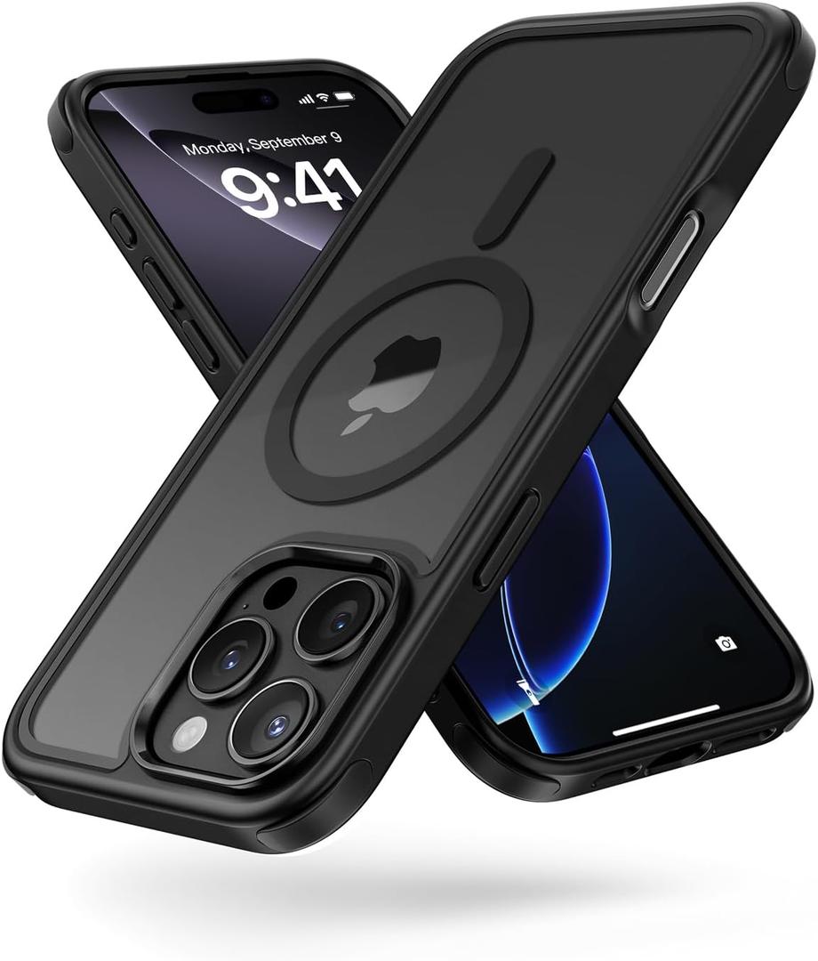 Mobnano for iPhone 16 Pro Case, Compatible with MagSafe, Crystal Clear Case with Magnetic Ring, Multicolor Protective Shockproof Bumpers, Not Yellowing Slim Cover for Men Women - Black