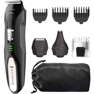 Remington All-in-One Grooming Kit, Lithium Powered, 8 Piece Set with Trimmer, Men's Shaver, Clippers, Beard and Stubble Combs, PG6025, Black