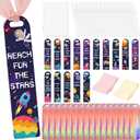 Acrylic Bookmark Making Kits - 60 Pcs Clear Acrylic Bookmark Blanks Set with Space Rocket Planet Inspirational Theme UV DTF Transfer Stickers, 15 Pcs Ribbons, DIY Crafts Book Lover Gifts