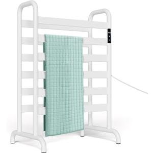 Towel Warmer Rack, Heated Towel Racks for Bathroom, with Timer and Temperature Adjustment, Overheat Protection Function, 12 Heating Rods, Large Free-Standing Suitable for Bathroom, Bedroom (White)