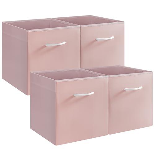 StorageWorks Pink Storage Cubes, 13x13 Storage Cube Bins with Handle, Cube Storage Organizer Bins for Shelves and Closet, Collapsible Storage Bins, 4-Pack