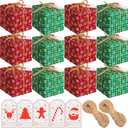 Qeeenar 100 Pieces Christmas Gift Boxes with Lids 4 x 4 x 4 Inches Gift Box Classic Plaid Decorative Boxes Xmas Ornament Gift Boxes with Gift Tags and Rope for Christmas Party Favor Decor (Snowflake)