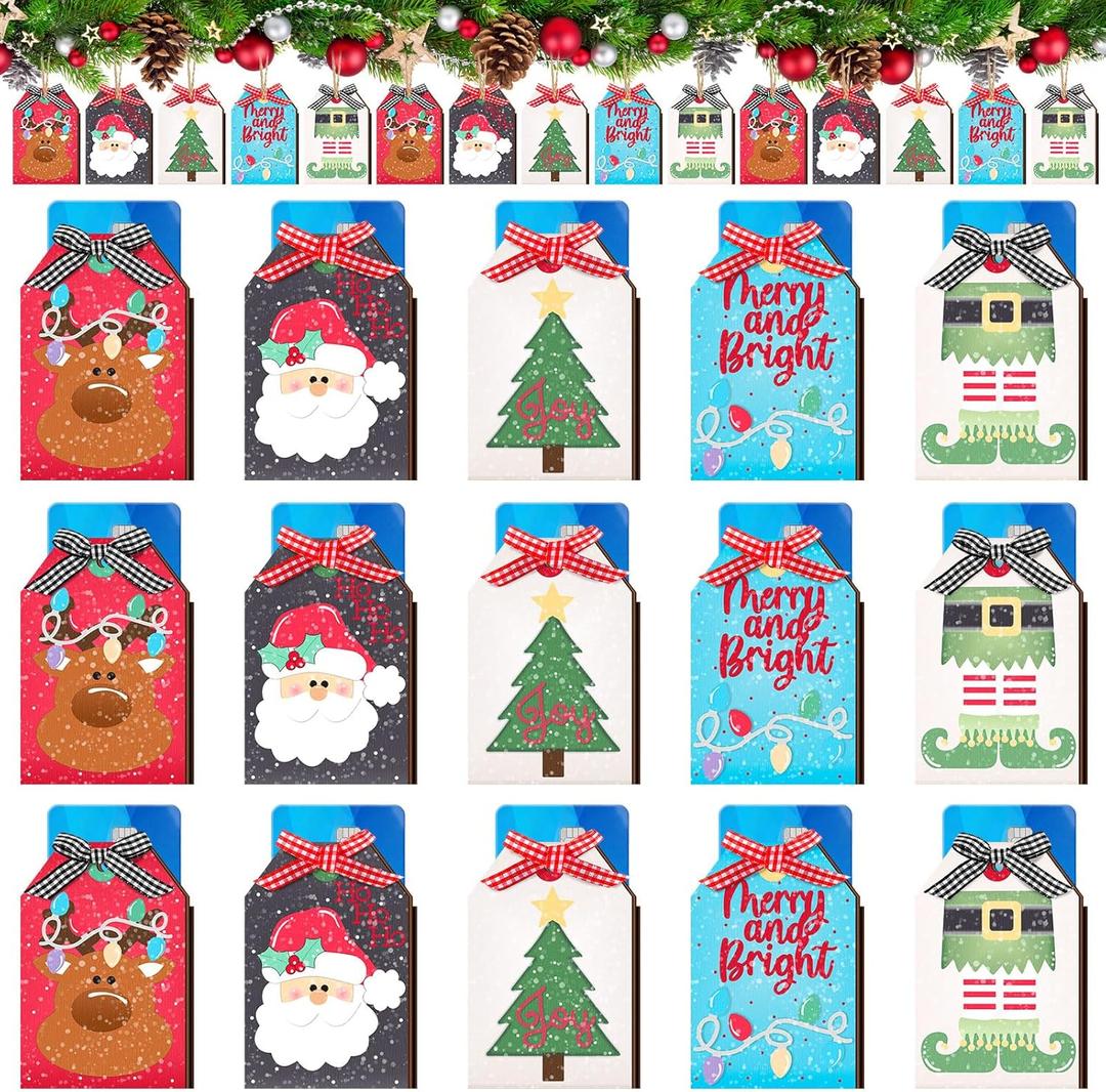 20 Pcs Christmas Gift Card Holders Wooden Money Holders Christmas Tree Elk Santa Claus Elf Stocking Stuffer Holder for Xmas Tree Ornament Winter Holiday, Gift Card Not Included