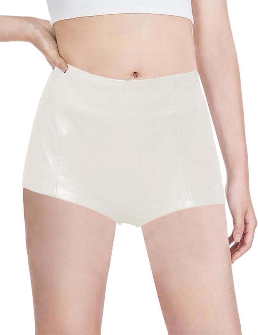 Fallorchid Girl's Faux Leather Shorts Fashion Skinny Shorts Mini Pants (Cream White)