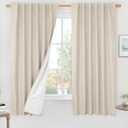 LAMIT 100% Blackout Oatmeal Linen Curtains, 63 Inches Linen Textured Thermal Bedroom Curtains Back Tab and Rod Pocket Neutral Panels with White Liner for Farmhouse, 2 Panels, 52 x 63 Inch