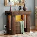 Unikito 39" Entry Table with Sensor Light and Power Outlets, Rustic Oak | Narrow Foyer Table with Open Storage, Wooden Console Table, Versatile Modern Entryway Tables for Entrance/Hallway/Living Room, 39IN