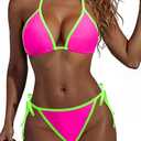 Tempt Me Women Plus Size Triangle Bikini Sets String Two Piece Halter Swimsuits with Tie Side Bottom (L)
