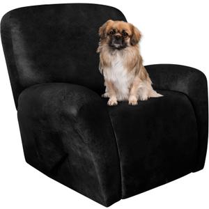 Leather Like Recliner Chair Covers Heavy Duty, 4 Pieces Lazy Boy Recliner Cover for Recliner Chair, Leather Cover for Recliner slipcovers Washable for Pets (Black) (1 Seater)