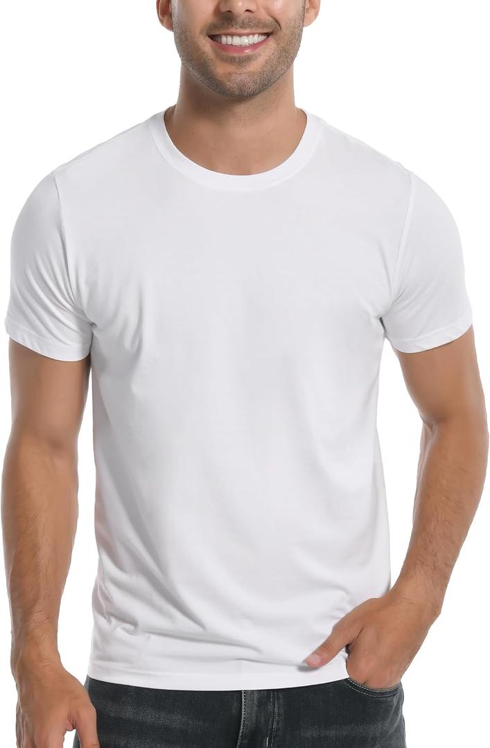 Pioneer Camp Mens Bamboo Viscose T Shirt Ultra Soft Plain T Shirts for Men Cooling Crew Neck Casual Basic Tee Shirt Undershirt (X-Large, 1-Pack-White)