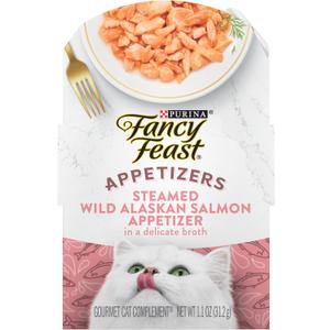 2 x Purina Fancy Feast Appetizers Lickable Grain Free Wet Cat Food Topper Wild Alaskan Salmon Appetizer - (Pack of 10) 1.1 oz. Trays (EXP 01/01/28)