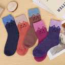 Loritta 5 Pairs Wool Socks for Women Stocking Stuffers Gifts Winter Warm Hiking Crew Boot Socks (Z Cartoon Pattern)