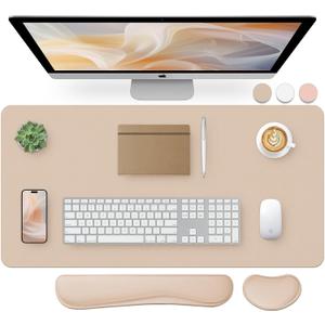 Bloss Leather Desk Pad and Keyboard Wrist Rest, Large Mouse Pad + Keyboard Pad+Mouse Wrist Support, Non-Slip Desk Mat Protector for Office, Home(31.515.7 Inches,Beige)