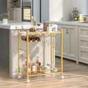 Joaxswe Bar Cart,2-Tier Home Bar Serving Cart with Lockable Wheels,Gold