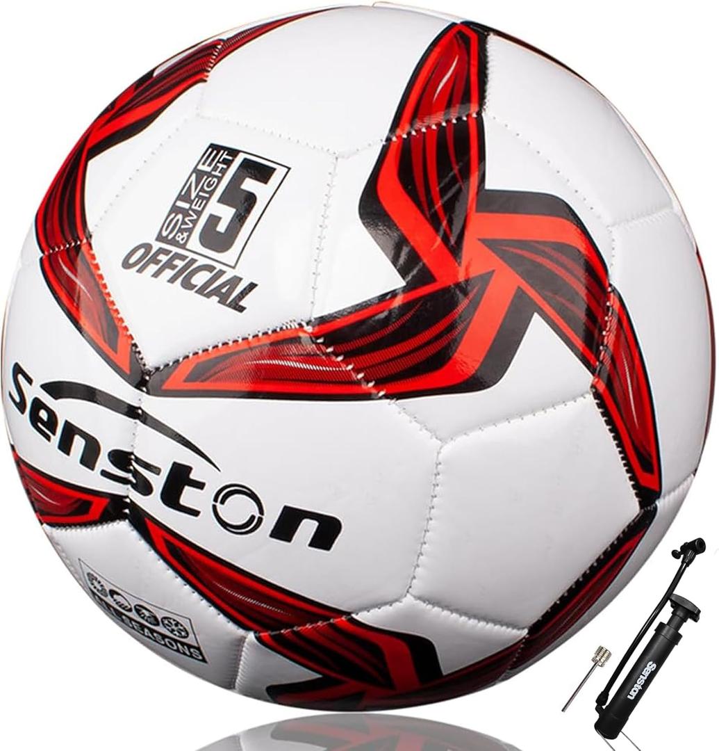 Senston Soccer Ball Size 5 with Pump - Official Match Football Soccer Ball for Adults (red)