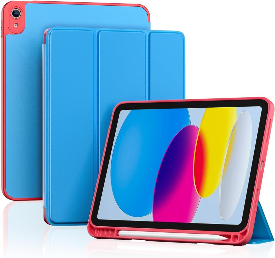 ProCase for iPad (A16) 11th Gen 11 inch 2025/10th Generation 10.9 inch 2022 Case with Pencil Holder, Full Camera Protection Slim Case with Soft TPU Back Cover -Redblue