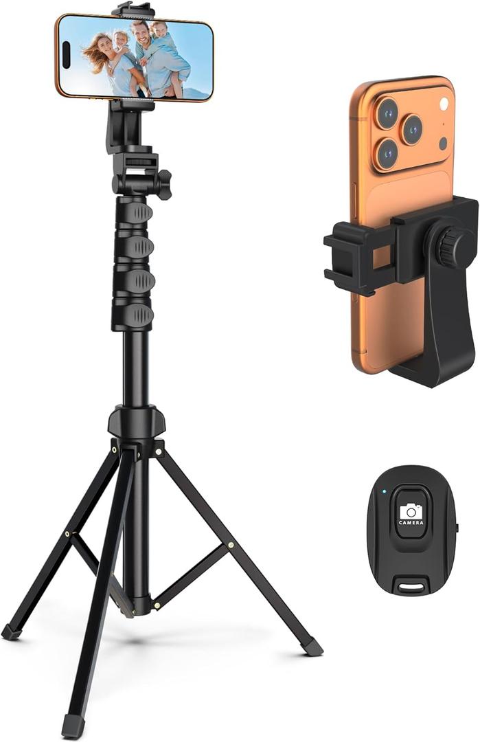 Liphisy 64 Tripod for Cell Phone & Camera, Phone Tripod with Remote and Phone Holder, Sturdy & Stable Height Adjustable Multi-Angle Shot Selfie Stick Tripod for Video Recording