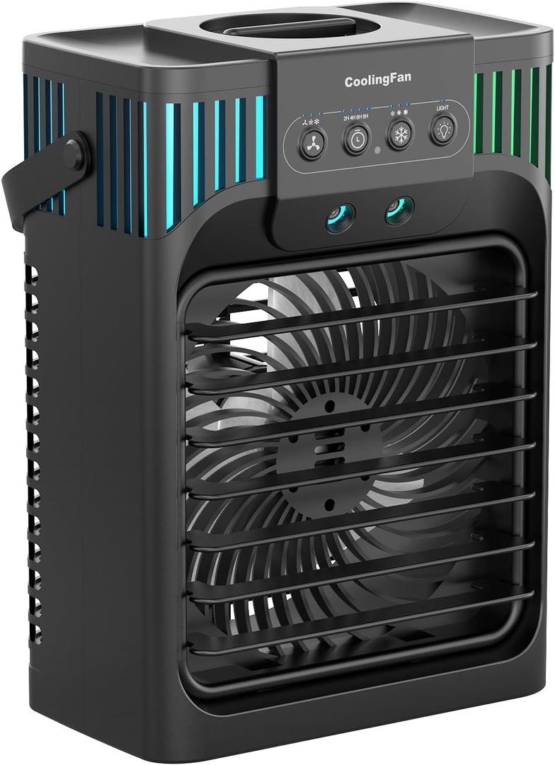 Portable Air Conditioners,4-in-1 Evaporative Air Cooler with 3 Speeds, 3 Modes & 7 LED Light Cooling Fan with Remote, 2-8H Timer, 1200ML Personal Mini Air Conditioner for Bedroom and Office