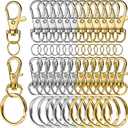 LEOBRO 60 PCS Lobster Claw Clasps and Key Rings, Keychain Clips and Key Chain Rings, Keychain Making Kit, for Key Chains, Jewelry Making, Crafts, Gold & Silver