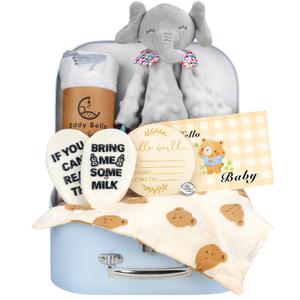 Baby Boy Gift Basket Set, 8Pcs Newborn Baby Essentials Baby Gift Baskets Set, Cute & Practical Baby Boy Gift Baskets for Newborn, Baby Boy Gifts, Best Welcome Baby Gift & Gender Reveal Gift Basket (Cream color)