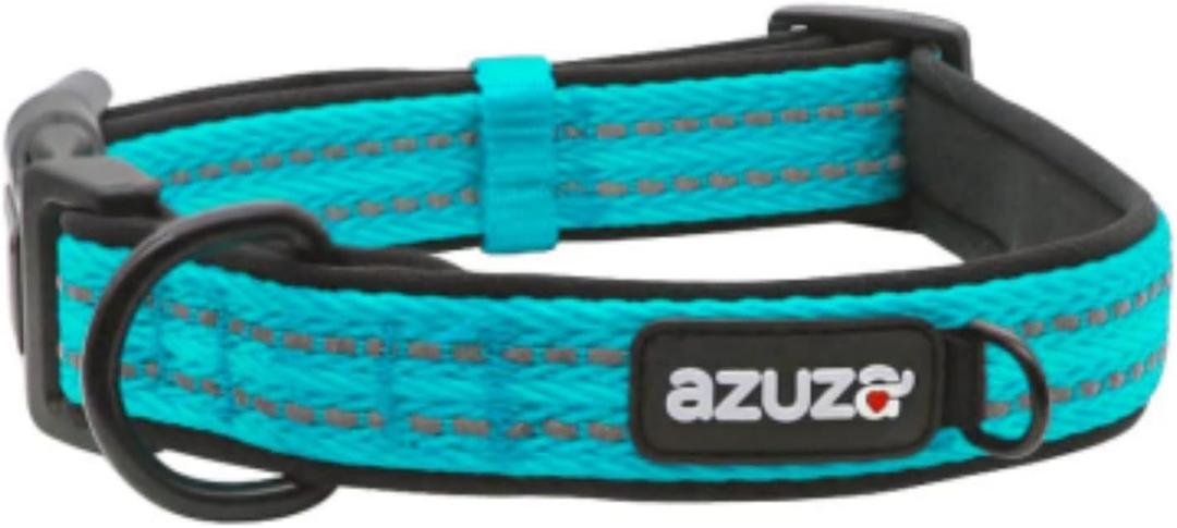 azuza Reflective Dog Collar, Soft Neoprene Padded Pet Collar with ID Tag Ring, Adjustable for Medium Dogs (Medium)
