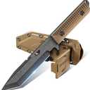 Dragon Creek Tactical Knife Kydex - Outdoor Survival Knife with Sheath D2 Steel Blade G10 Full Tang Handle for Camping Hiking Christmas Thanksgiving Gift Men Brown