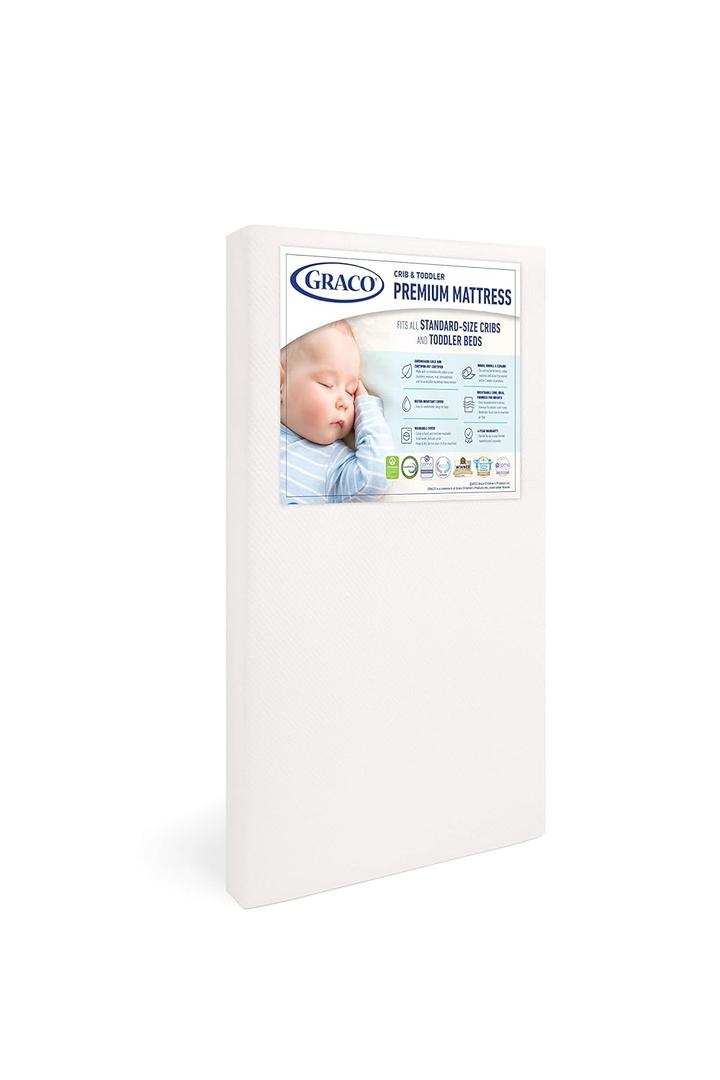Graco Premium Crib & Toddler Mattress  GREENGUARD Gold Certified & CertiPUR-US Certified, Fits All Standard Crib & Toddler Beds, Waterproof Sleep Surface, Machine-Washable Outer Cover for Easy Care