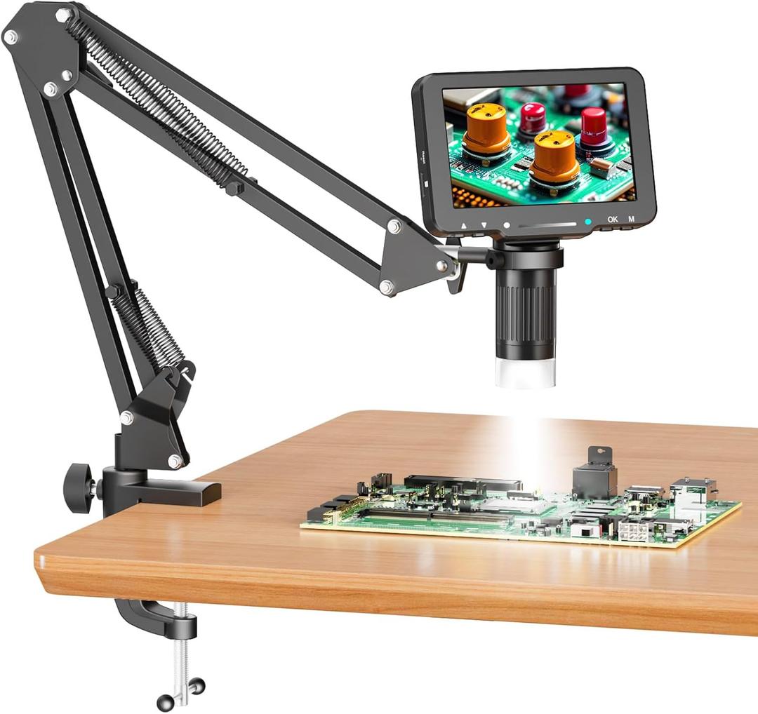 5" LCD Digital Soldering Microscope with Flexible Stand, 1000X Magnification for Electronics Repair & Coins, 1080P PC View, 8 LEDs (Micro SD Card Not Included)