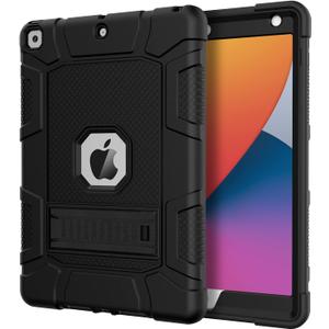 Case for iPad 9th Generation/iPad 8th Generation/iPad 7th Generation (10.2 Inch, 2021/2020/2019 Model), Heavy Duty Shockproof Rugged Protective Case for iPad 10.2 inch, Black