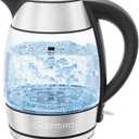 Chefman Electric Kettle 1500W, 1.8L Hot Water Boiler, Removable Lid for Easy Cleaning, LED Indicators, Auto Shutoff & Boil-Dry Protection, Borosilicate Glass Electric Tea Kettle Stainless Steel
