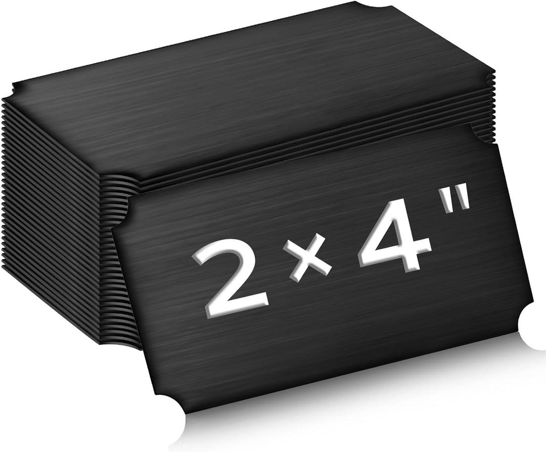 Therwen 30 Pcs Name Plates Laser Engraved Brushed Stainless Steel Plate Personalized Plaque Blank Custom Name Tag Frame Label with Adhesive Backing(Black, 4''x 2'', Notched Corner)